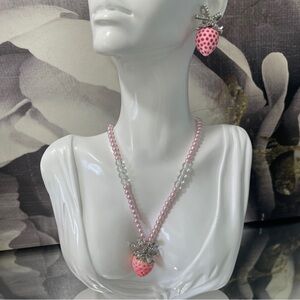 YVMIN Paradise Strawberry Necklace and Earring Set - Pink